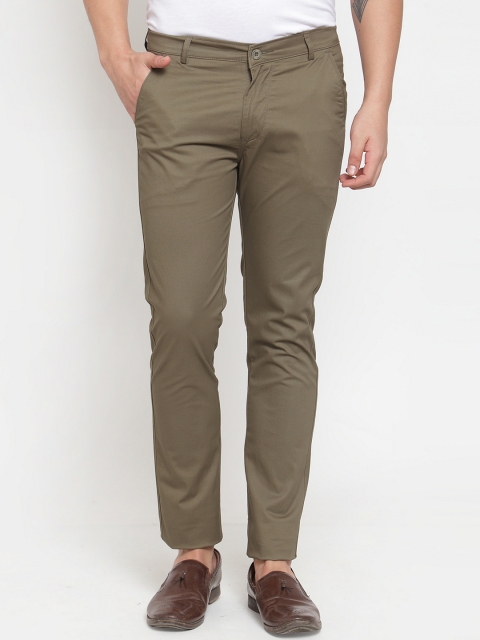

Rodamo Men Olive Green Slim Fit Solid Regular Trousers