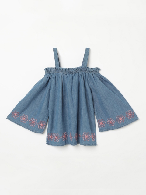 

Fame Forever by Lifestyle Girls Blue Solid A-Line Pure Cotton Top