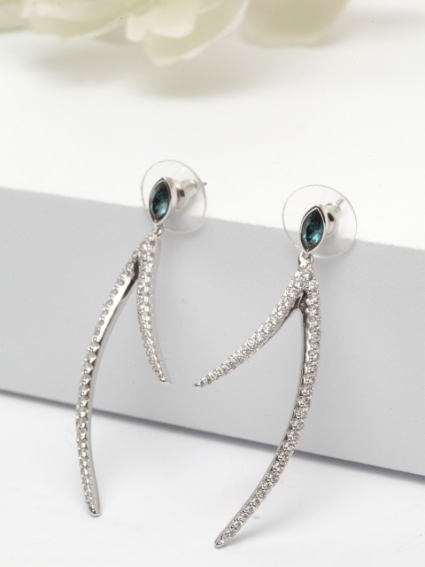 

AVANT-GARDE PARIS Blue & Silver-Toned Rhodium-Plated Crystallized with Swarovski Earrings
