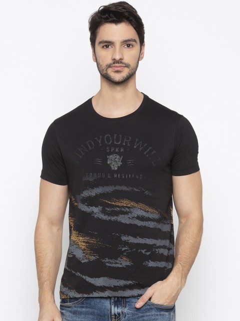 

SPYKAR Men Black Printed Round Neck T-shirt