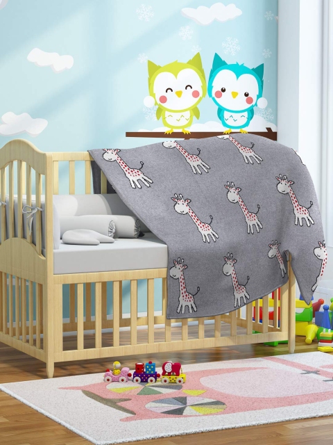 

Pluchi Grey Melange Printed AC Room 350 GSM Baby Blanket