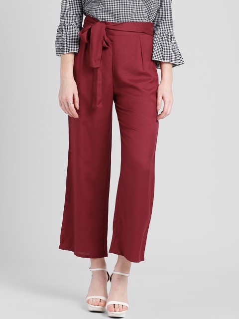 

Trend Arrest Women Maroon Regular Fit Solid Parallel Trousers