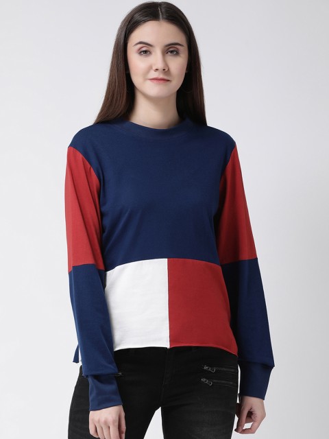 

Aayna Women Navy Blue Colourblocked Pure Cotton Top