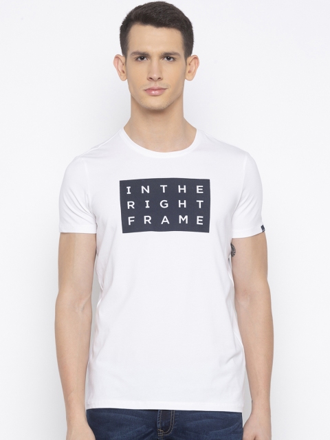 

SPYKAR Men White Printed Round Neck T-shirt