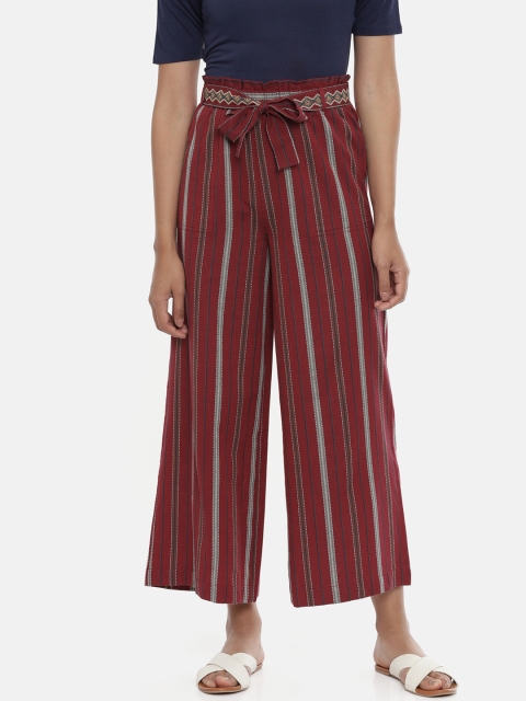 

Chumbak Women Red & Grey Regular Fit Striped Culottes