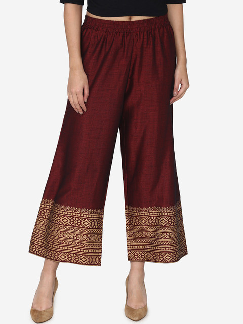 

Laabha Women Maroon Printed Wide Leg Palazzos