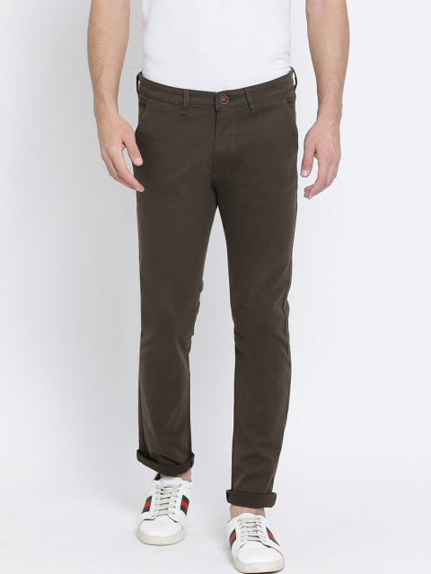 

SWISS MILITARY Men Olive Brown Solid Regular Trousers