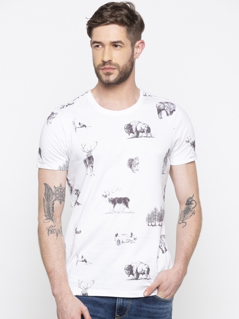 

SPYKAR Men White Printed Round Neck T-shirt