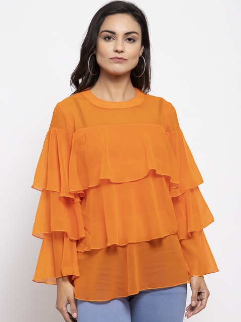 

Jompers Women Orange Solid Tiered Top