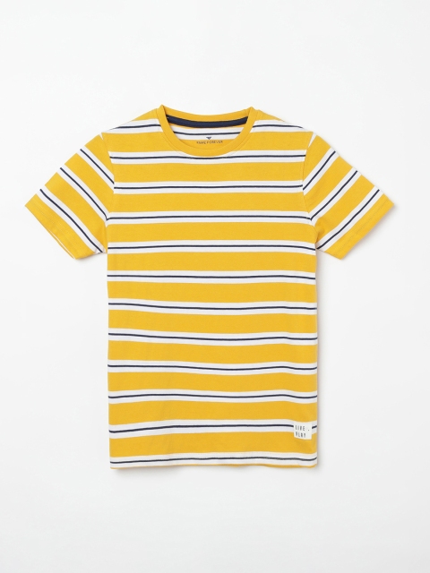

Fame Forever by Lifestyle Boys Yellow And White Striped Round Neck T-shirt