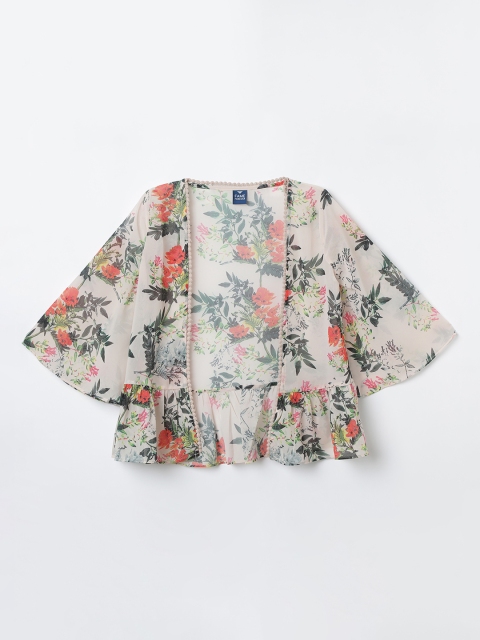 

Fame Forever by Lifestyle Girls Cream-Coloured Printed Open Front Shrug