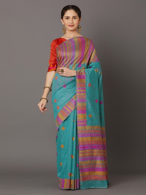 

Mitera Turquoise Blue Silk Blend Woven Design Kanjeevaram Saree