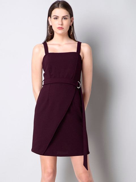 

FabAlley Women Burgundy Solid Sheath Dress
