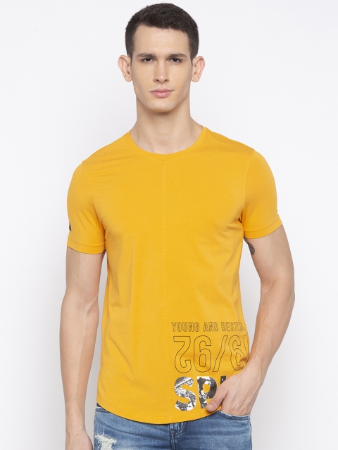 

SPYKAR Men Mustard Yellow Printed Round Neck T-shirt