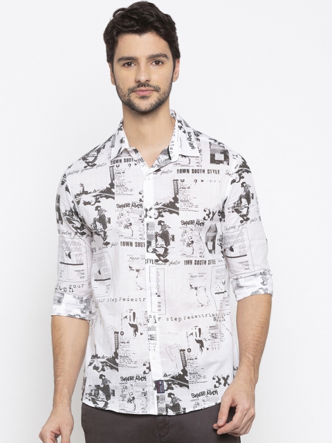 

SPYKAR Men White & Grey Slim Fit Printed Casual Shirt
