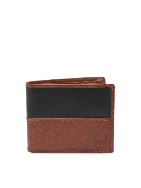 

WELBAWT Men Brown & Black Colourblocked Leather Two Fold Wallet