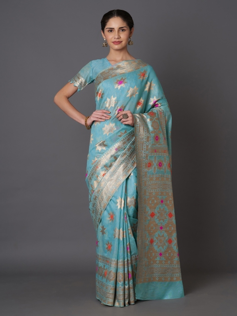 

Mitera Blue Silk Blend Woven Design Kanjeevaram Saree