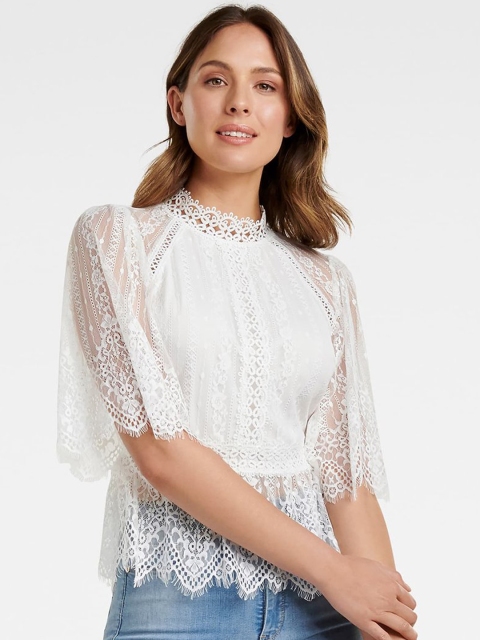 

Forever New Women White Self Design Peplum Top