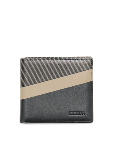 

ESBEDA Men Black & Beige Striped Two Fold Wallet
