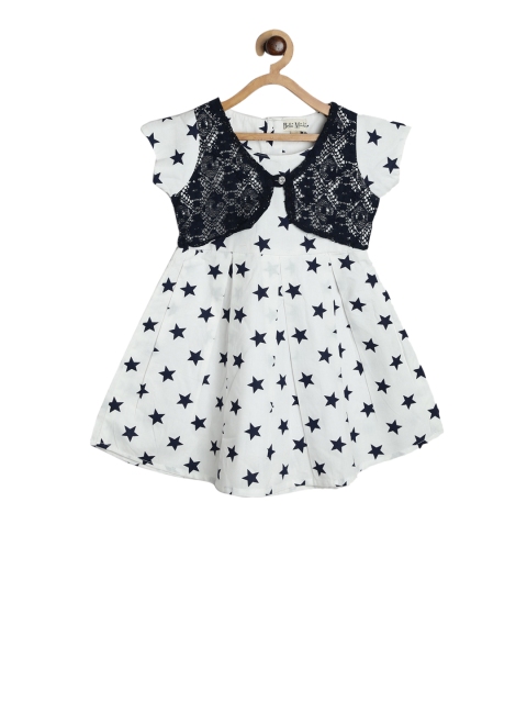 

Bella Moda Girls White & Navy Blue Printed Fit and Flare Dress