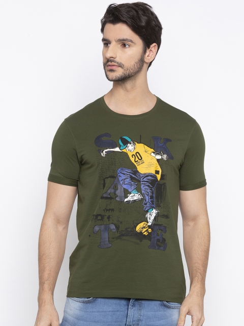 

SPYKAR Men Olive Green Printed Round Neck T-shirt