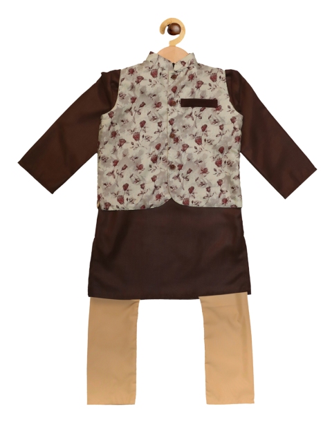 

SOULFULLY INDIAN Boys Brown & Beige Solid Kurta with Pyjamas