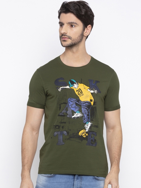 

SPYKAR Men Olive Green Printed Round Neck T-shirt