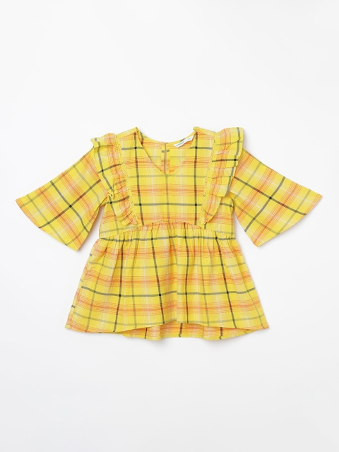 

Bossini Girls Yellow & Red Checked Peplum Pure Cotton Top