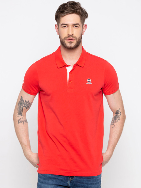 

SPYKAR Men Orange Solid Polo Collar T-shirt