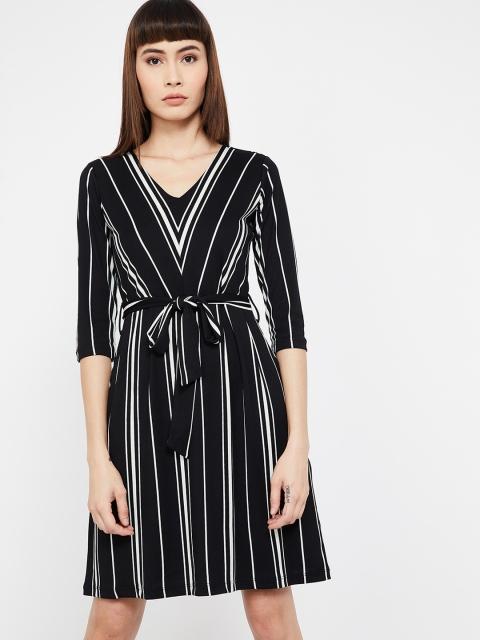 

CODE by Lifestyle Women Black Striped Fit and Flare Dress