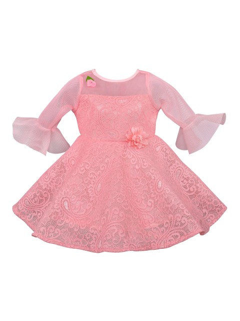 

Wish Karo Girls Peach-Coloured Self Design Fit and Flare Dress