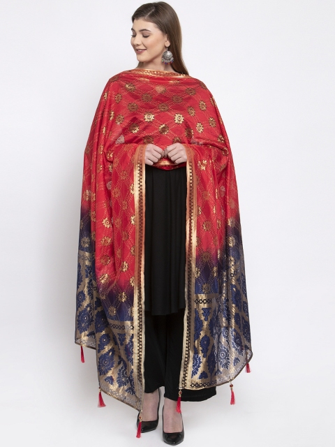 

Sugathari Red & Blue Woven Design Dupatta