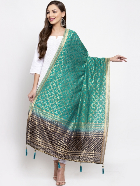 

Sugathari Teal & Navy Blue Woven Design Dupatta
