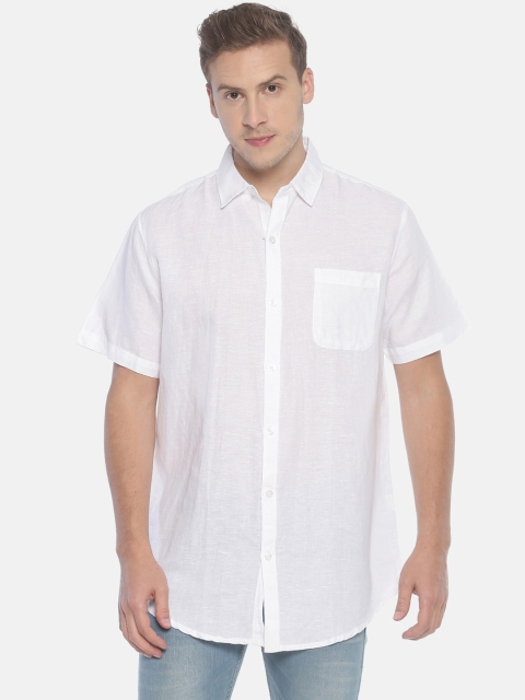 

Balista Men White Standard Regular Fit Solid Cotton Linen Casual Shirt