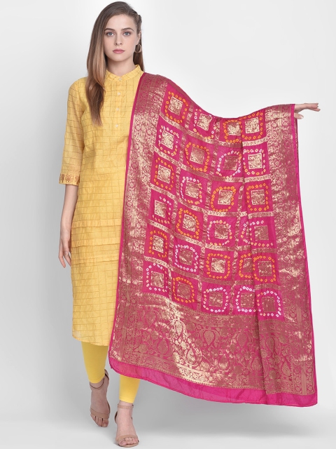

Dupatta Bazaar Women Pink & Gold-Toned Woven Design Pure Silk Dupatta