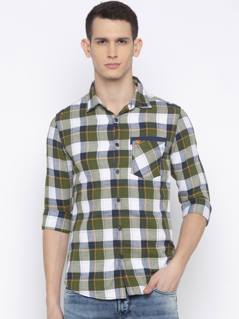 

SPYKAR Men Green & Off-White Slim Fit Checked Casual Shirt