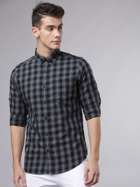 

Ecko Unltd Men Black & Grey Slim Fit Checked Casual Shirt