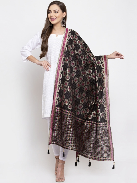 

Sugathari Black & Pink Woven Design Dupatta