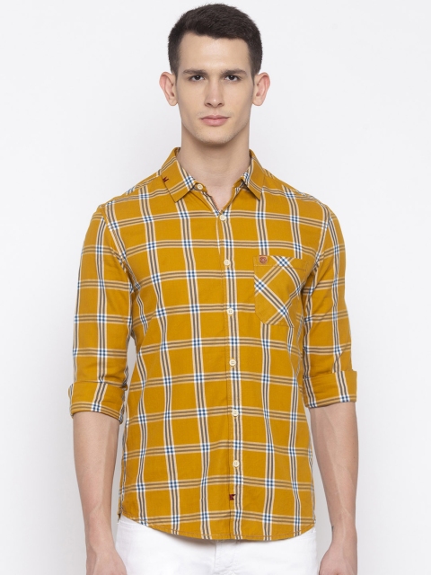 

SPYKAR Men Yellow & Navy Blue Slim Fit Checked Casual Shirt