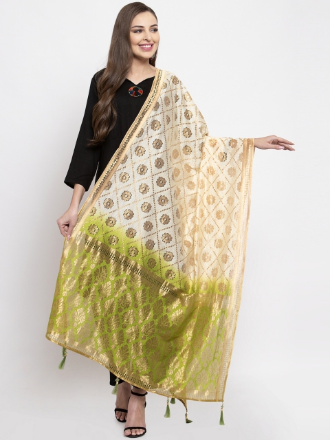 

Sugathari Beige & Green Woven Design Dupatta