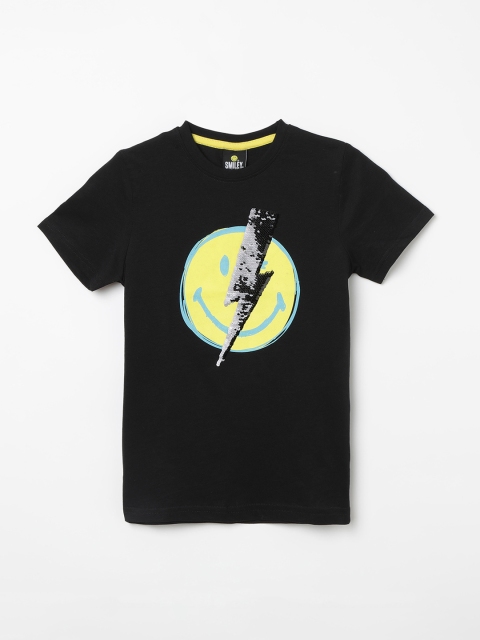 

Smiley World Boys Black Printed Round Neck T-shirt