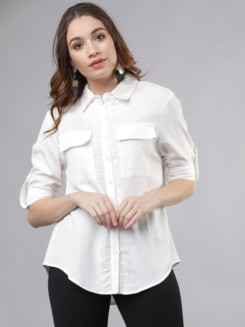 

Tokyo Talkies Women Off-White Regular Fit Solid Casual Shirt