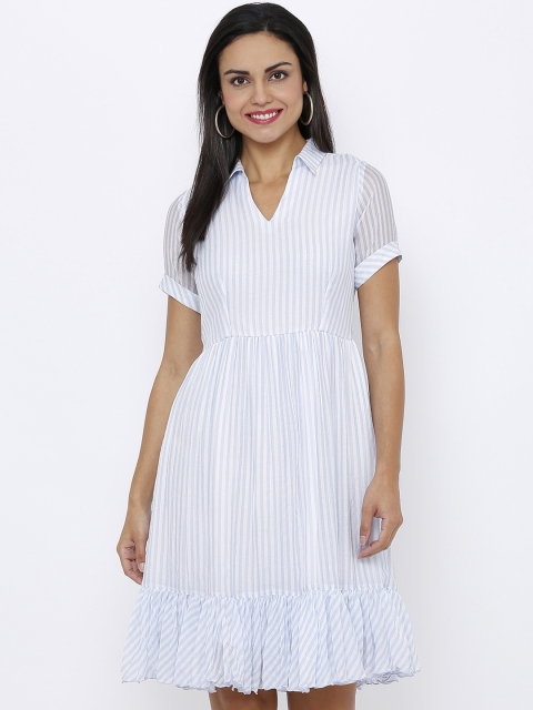 

Soie Women Blue Striped Fit and Flare Dress