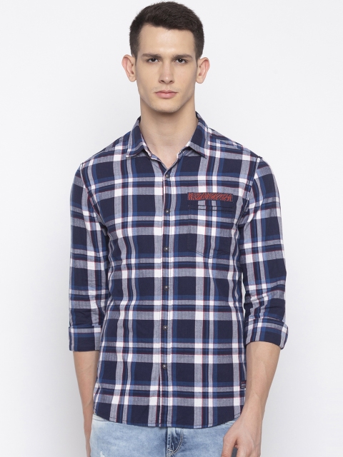 

SPYKAR Men Navy Blue & White Slim Fit Checked Casual Shirt