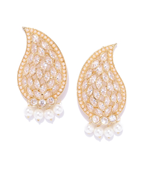 

Kairi Gold-Toned & White Paisley Shaped Drop Earrings