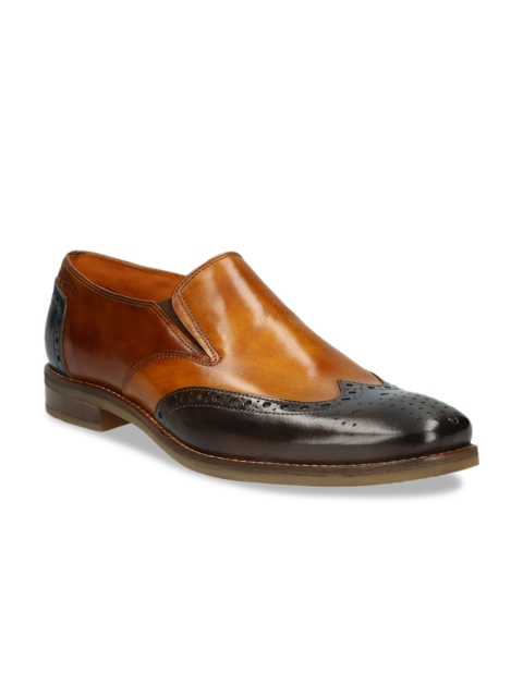 

Bugatti Men Brown & Black Colourblocked Leather Formal Slip-Ons