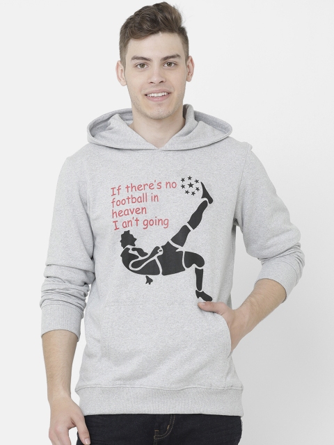 

ELEGANCE Men Grey & Black Printed Hooded Sweatshirt