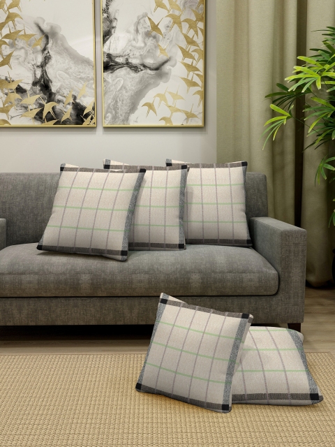 

KLOTTHE Beige & Black Set of 5 Checked Square Cushion Covers