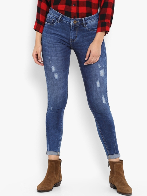 FOSH Women Blue Slim Fit Mid-Rise Mildly Distressed Stretchable Jeans