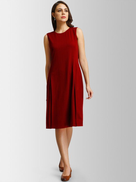 

FableStreet Women Red Solid A-Line Dress